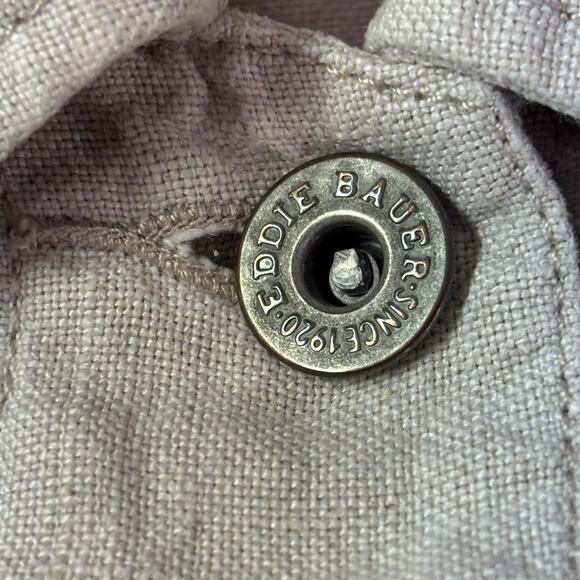 Eddie Bauer Jacket Women XL Safari Beige 100% Linen Button Up Trucker Pockets - Picture 4 of 9